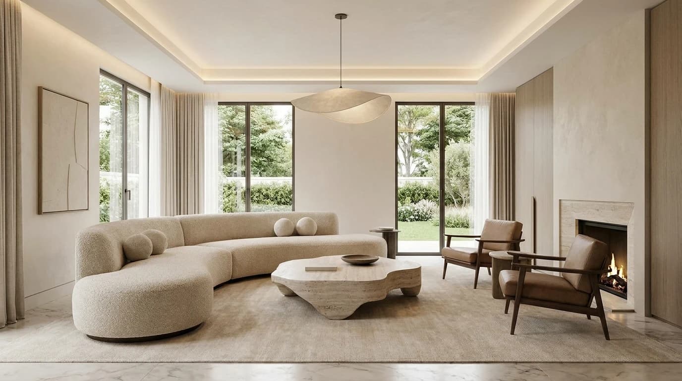 Interior contemporáneo sereno y luminoso